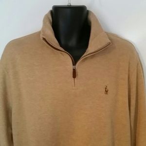 Mens Ralph Lauren Polo Sweater Tan Quarter Zip L